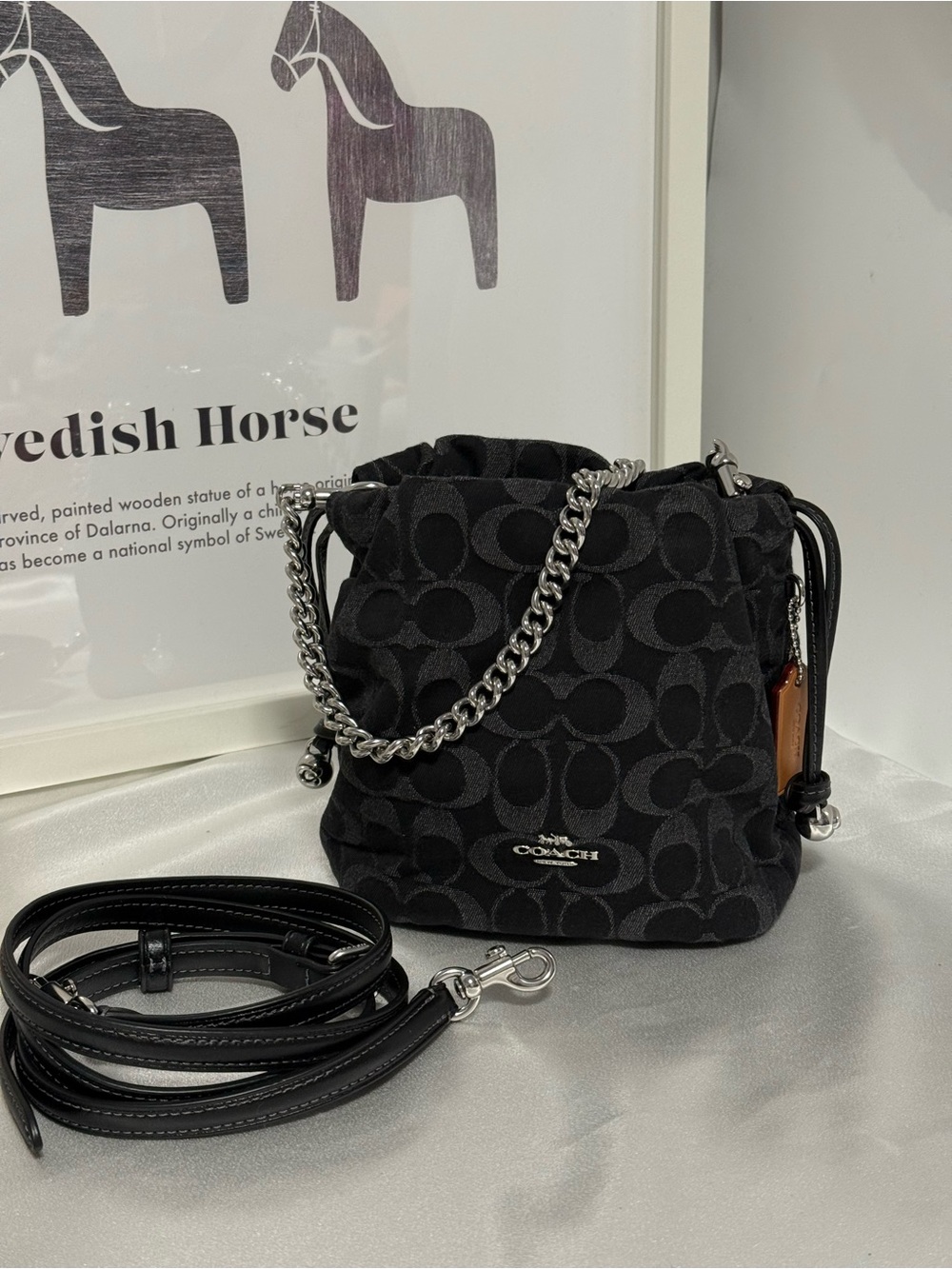 Coach Faye Mini Drawstring Bag Signature Denim CCZ45 denim/Silver/black NWT